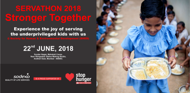 SodexoIndia's tweet photo. Today, Sodexo employees engage with the Society for Human and Environmental Development (SHED) to serve the underprivileged kids. Catch all the updates of Servathon 2018 right here! #StopHunger #Servathon https://t.co/543AOvsSTj