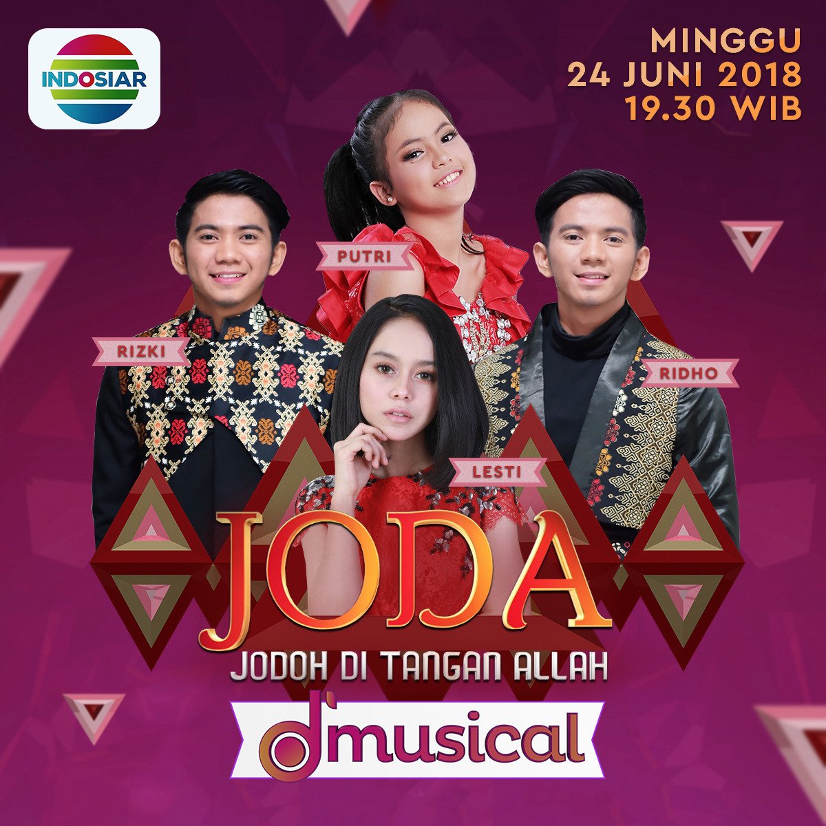 Sebentar lagi nih penampilan para alumni #DAcademy dan #LigaDangdutIndonesia di #DramaMusikalIndosiar #JodohDiTanganAllah akan segera dimulai. Yuk langsung aja kita siap-siap di depan TV.