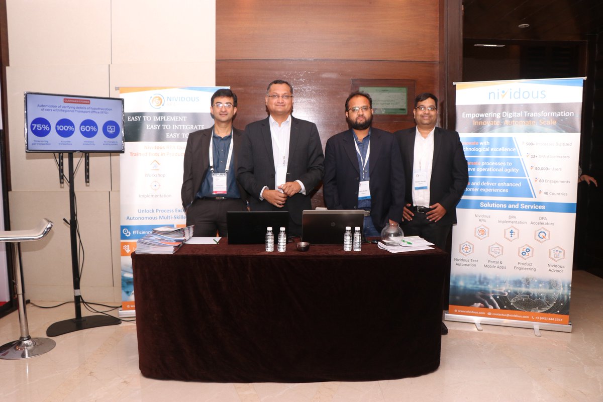Nividous's tweet photo. Team @Nividous is all set at the event at OPEX BFSI SUMMIT 2018. Meet @KMashruwala @reswap2311 at the #OpexInBFSISUmmit. The team is excited to meet and share insights about the #ProcessDIgitization using #RoboticProcessAutomation and #BPM in #BFSI industry. https://t.co/N5wejR87Sa