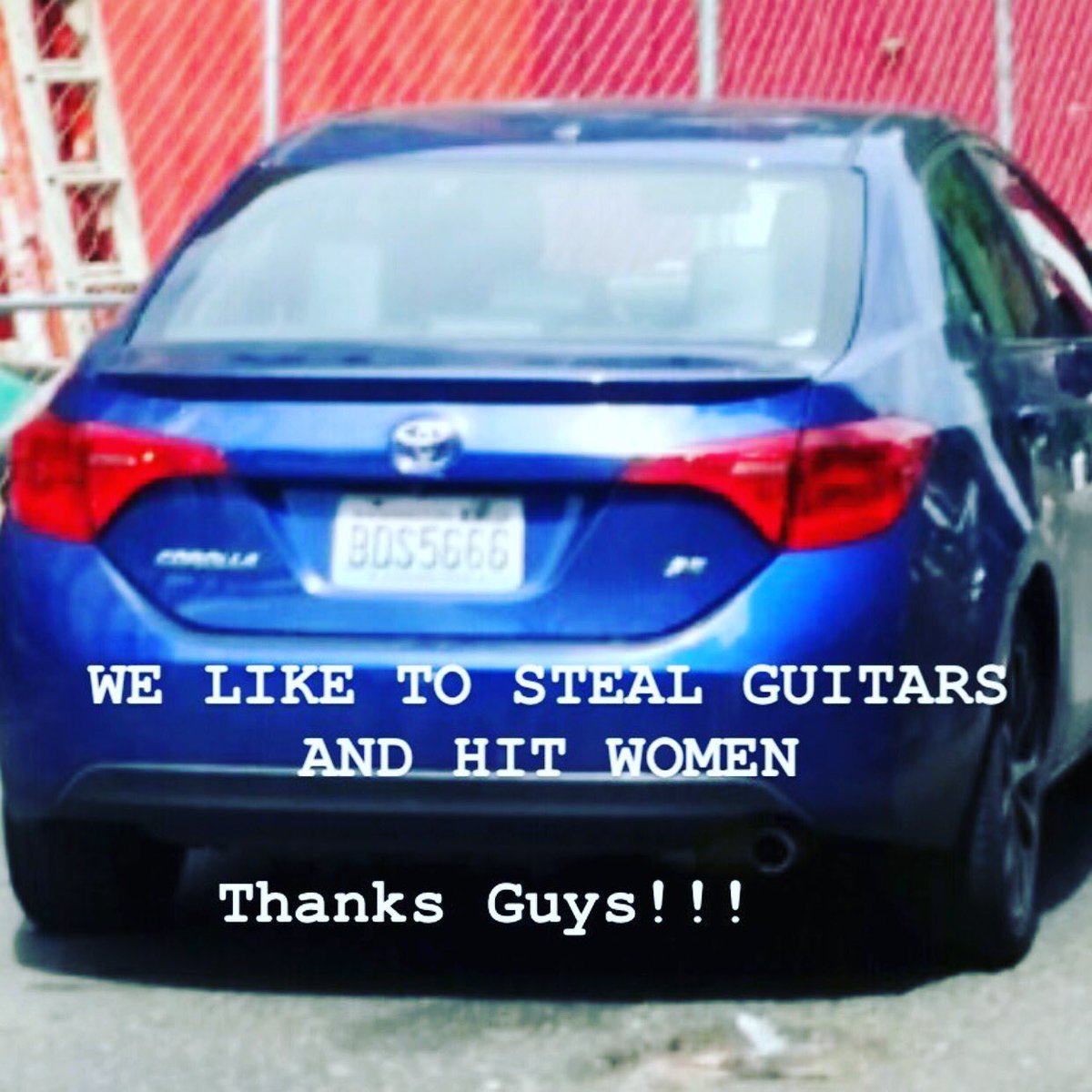 JBONAMASSA's tweet photo. Three thugs robbed and assaulted an employee this afternoon @ECGuitars ..  If you recognize this car or plate please inform the Seattle police department.  Any info or re-tweet will help turn up the heat on these model citizens who are about to be guest of the state. https://t.co/FbnDKkEmmv