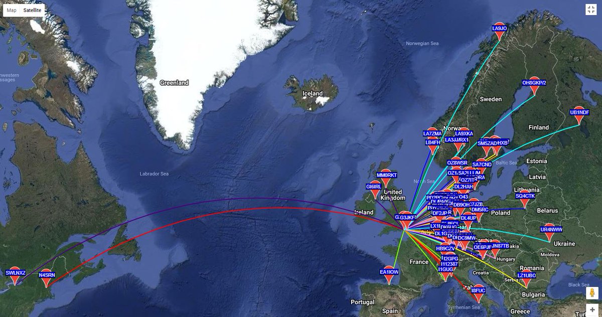 mzeromng's tweet photo. #gx1wor transmitted #wspr on #20meters #14MHz throughout the #LongestDay yesterday, 200mW from the #wsprlite classic into the #HyEndFed wire antenna shoved up in a tree. No spots during the first few hours but then things picked up for the rest of the 24 hours! https://t.co/wA9LbmId5B