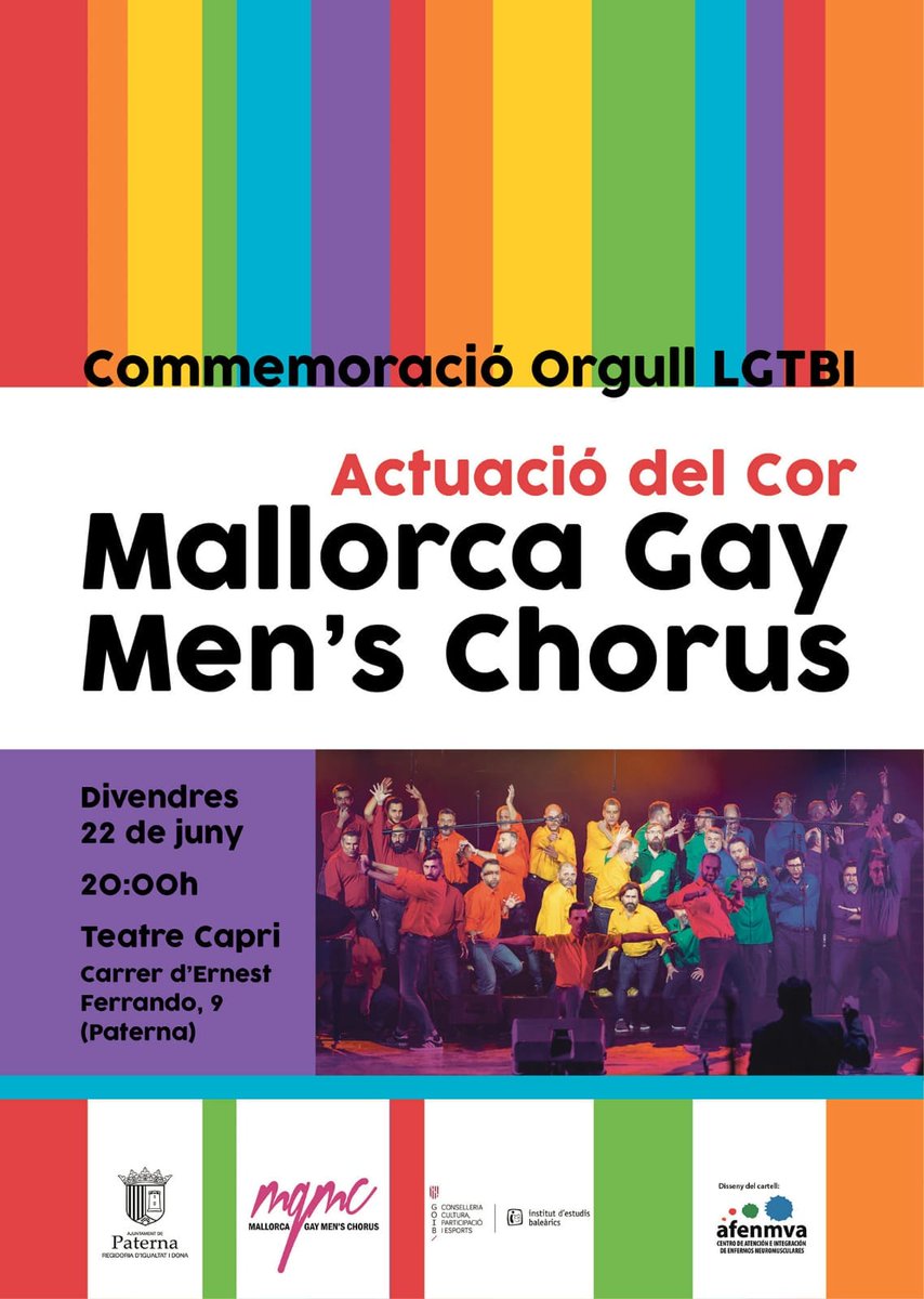¡Ya estamos en Valencia!
Y esta noche, a las 20:00, actuamos en el teatro Capri de Paterna.
#concierto #coro #gay #lgtbi #paterna #valencia #orgullo