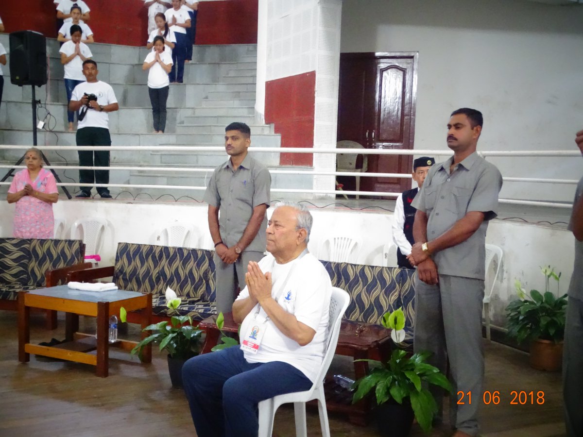 International Yoga day 2018 held at Indira Gandhi Stadium Kohima ; attended by the honourable Governor of Nagaland , Home Minister , The District commissioner and other important officials of the state organised by The Department of Youth Resources and Sports Nagaland .