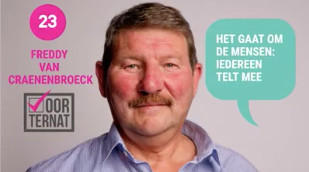 VoorTernat's tweet photo. We gaan door. We stellen elke dag één kandidaat aan jullie voor. Op plaats 23: Freddy Van Craenenbroeck.
#samenwordthetbeter #thuisinternat #highfive #kies18
Bekijk video : https://t.co/JS4etaxc2r https://t.co/d2MgtObhU1