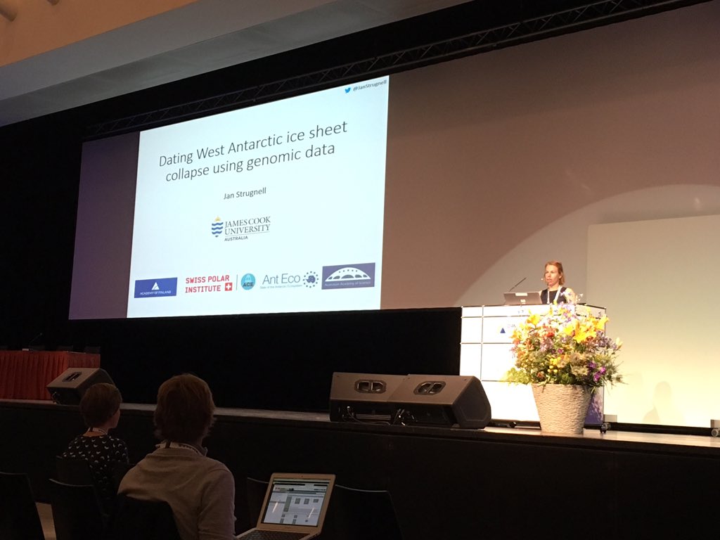 gwen_fenton's tweet photo. @POLAR_2018 @Monash_Science @jcu @AusAntarctic @Science_Academy Fascinating plenary by Jan Strugnell -genomics gives a window on the past ice sheet. https://t.co/jwTZ447gEM