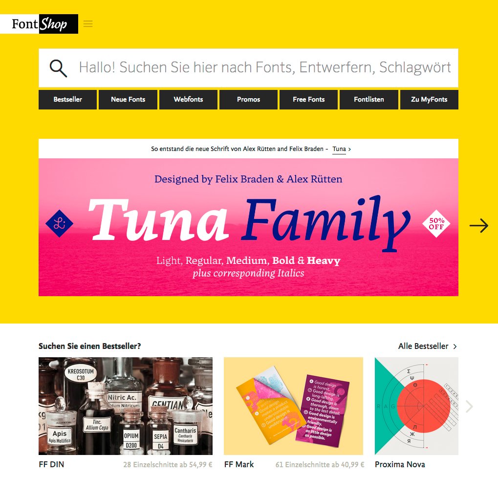 Cool 🤑 Our Tuna typeface is featured on the <a href="/fontshop/">FontShop</a> homepage! Still 50% OFF. fontshop.com/families/tuna
.
#fonts #webfonts #typography #graphicdesign #webdesign