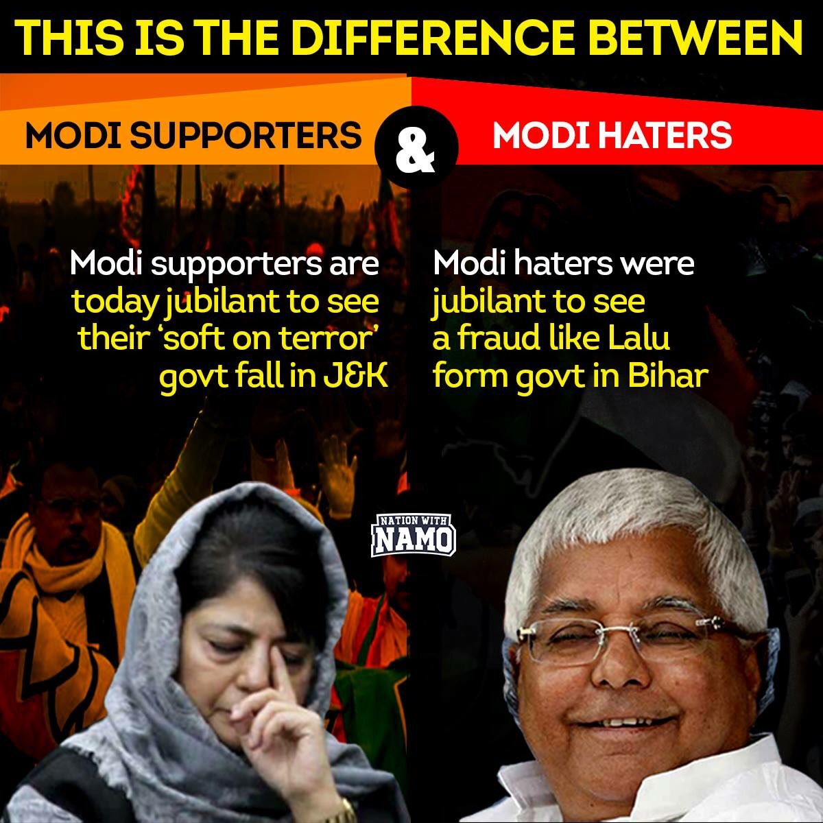 keshaboinasri's tweet image. This is difference between #modisupporters #modihaters for supporters, the nation comes before Modi. 
For Modi haters, Modi-hate comes before the nation.