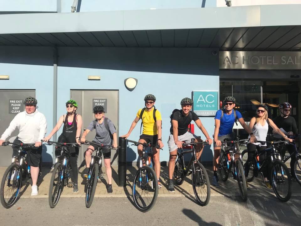 And there are off. Good luck to our crew from <a href="/ACHotelManc/">AC Hotel Manchester Salford Quays</a> who are cycling to <a href="/Hotelindigo_Liv/">Hotel Indigo Liverpool</a> today for their charity ride 🚴🏻‍♀️🚴🏼‍♂️ Nice sunny day for it ☀️ 😀