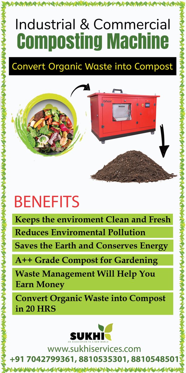 SukhiServices's tweet image. "Benefits of Industrial and Commercial Composting Machine"

#compostingmachine #wastetocompost #foodwaste #waste #organicwastetocompost #sukhiservices #bhor #solidwaste