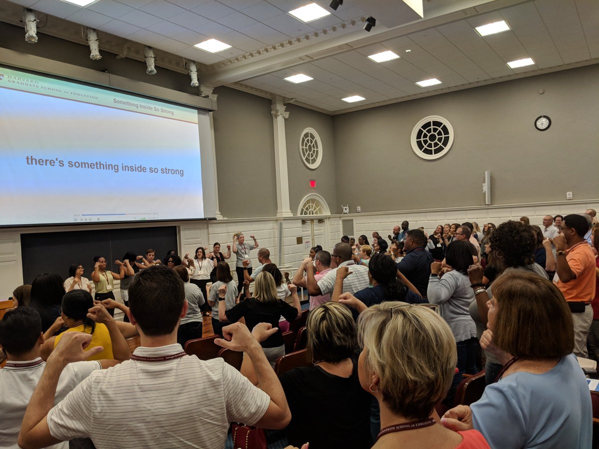 hgse's tweet photo. It's not even 9 a.m., and @hgse_profed's Urban School Leaders Institute is kicking off this morning's session with their inspirational song and dance: "Something inside so strong!" #ProfEdUSL https://t.co/MkhP0yWSWh