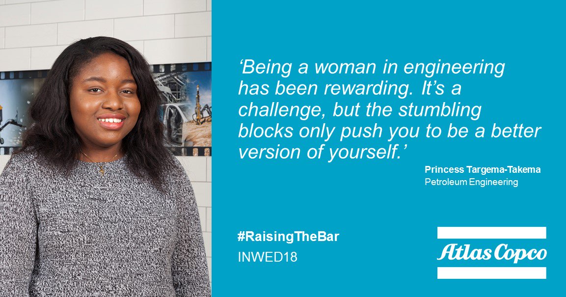 AtlasCopcoUKIRE's tweet photo. This is Princess, one of our Year In Industry students working here at Atlas Copco. She is raising the bar even before graduating by interacting with innovative, forward-thinking and technical minds within the industry. #insideatlascopco #INWED18 #RaisingTheBar #engineering https://t.co/bREC2iOoh5