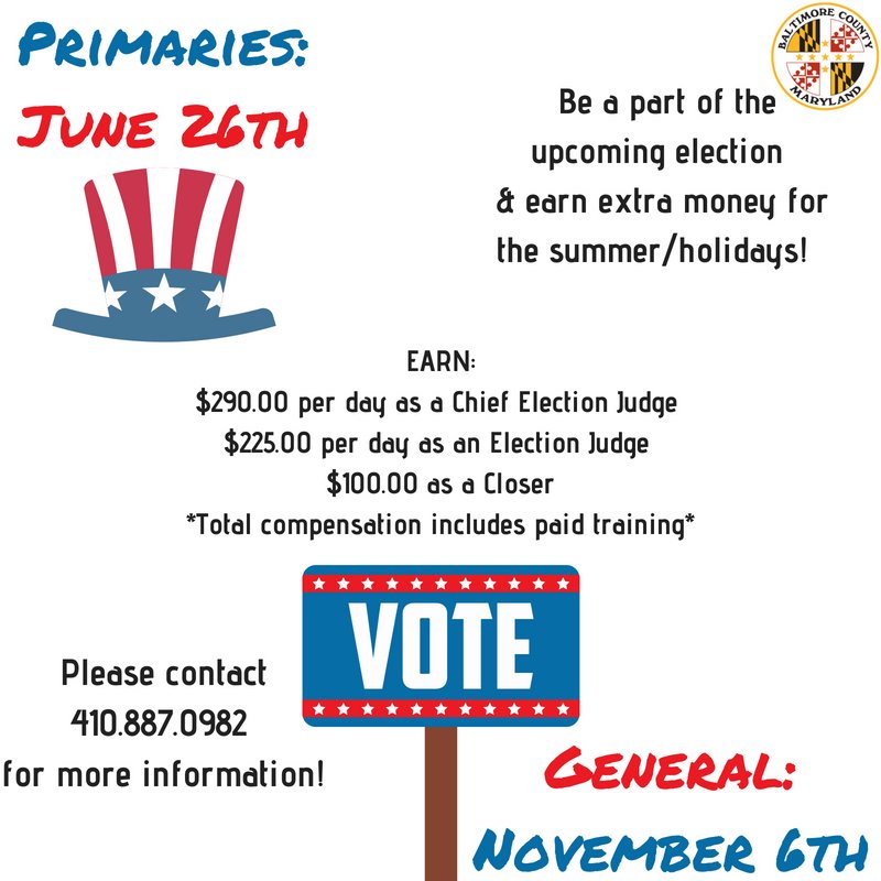 BaltCoGov's tweet image. #Election #ElectionJudge #Vote #Primaries #BaltCoVotes