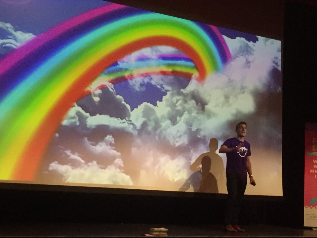 MotivatedEdu's tweet photo. Don’t spend your life thinking happiness is at the other end of the rainbow 🌈. Find it every day. 🌈 #EducationFest #MHteachmeet @beingbrilliant https://t.co/DuUCdjhu4v