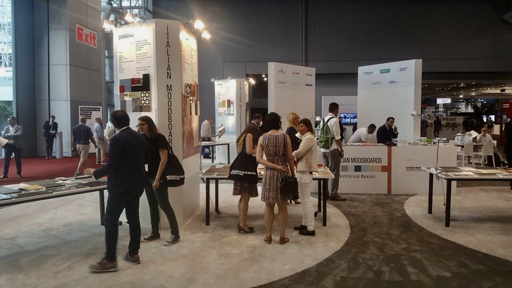 MADEexpo's tweet photo. "ITALIAN MOODBOARDS - Architectural Materials" è ora in scena e permetterà agli architetti americani di conoscere le ultime novità che le aziende italiane hanno da offrire. Un ringraziamento speciale alle aziende coinvolte a New York (thanks to Artemide for the lamps). https://t.co/h1ZtIifb5j