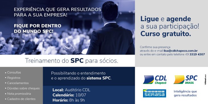 cdlchapeco's tweet photo. No dia 10 de julho a CDL Chapecó promove mais uma edição do Treinamento SPC.

O curso é gratuito, garanta a sua participação:
E-mail: lisa@cdlchapeco.com.br 
Telefone: (49) 3319.4307 https://t.co/hEQPaFOQeR