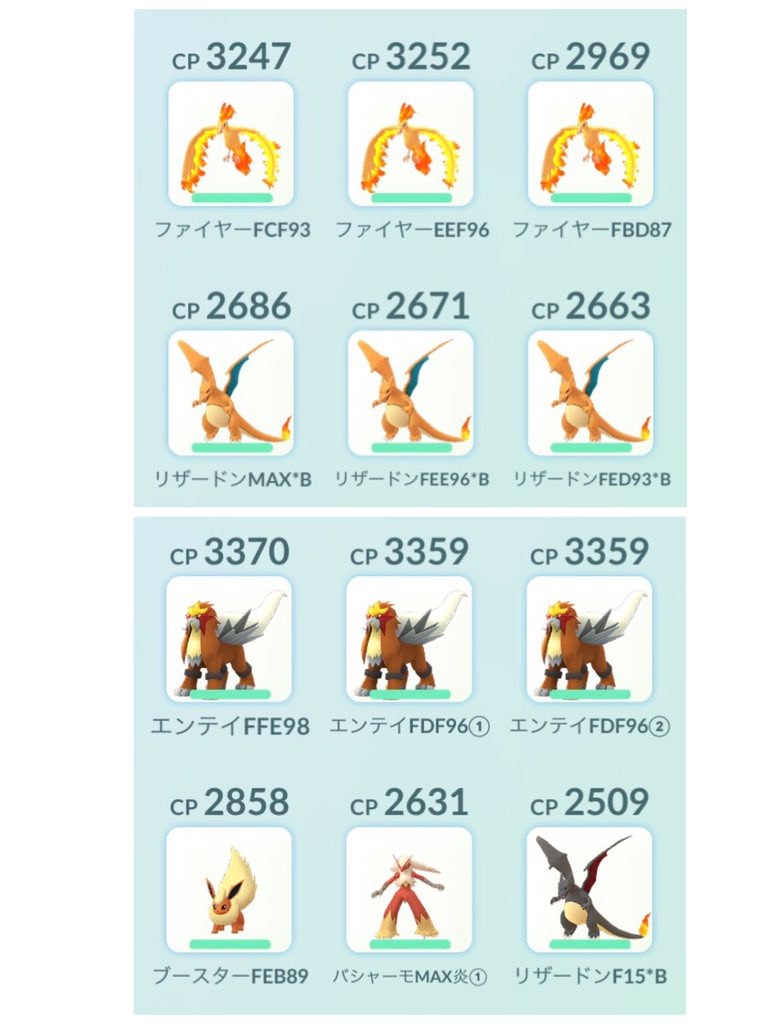 Toshigoi321 フル強化134 138体目 リザードンmax エンテイ Fdf96 リザードンf15 Fee96 Fed93 予想外のレジアイス実装に伴い一気に育成 ブラストバーン 使い勝手が良いので4体作りました レジアイスの技が地震ならリザードンは本当に