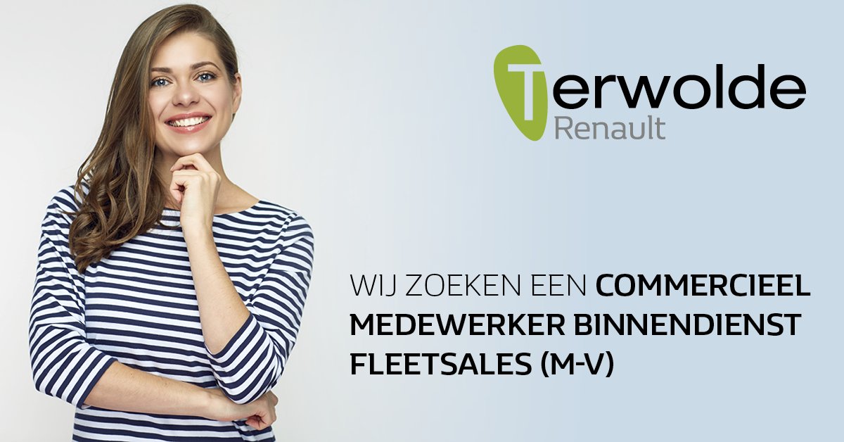 Terwolde zoekt voor haar gehele rayon een Commercieel binnendienst medewerker Fleetsales (M/V). Voor deze klantgerichte functie zoeken wij een gedreven en integere duizendpoot met commerciële en communicatieve vaardigheden. Meer informatie: bit.ly/2If6NjB.