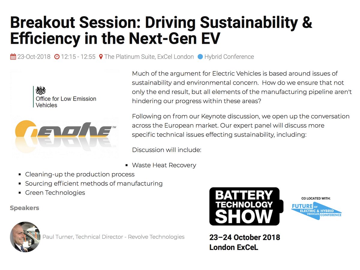 CMB_TECH's tweet photo. This year Revolve will be sponsors of the @batterytechshow and will be speaking on the Panel in the Hybrid conference discussing 'Driving Sustainability &amp; Efficiency in the Next-Gen EV' #batterytechshow #industryleaders #panelspeaker #hybrid #thefuture #revolve_techltd https://t.co/ue1Pn8SHA8