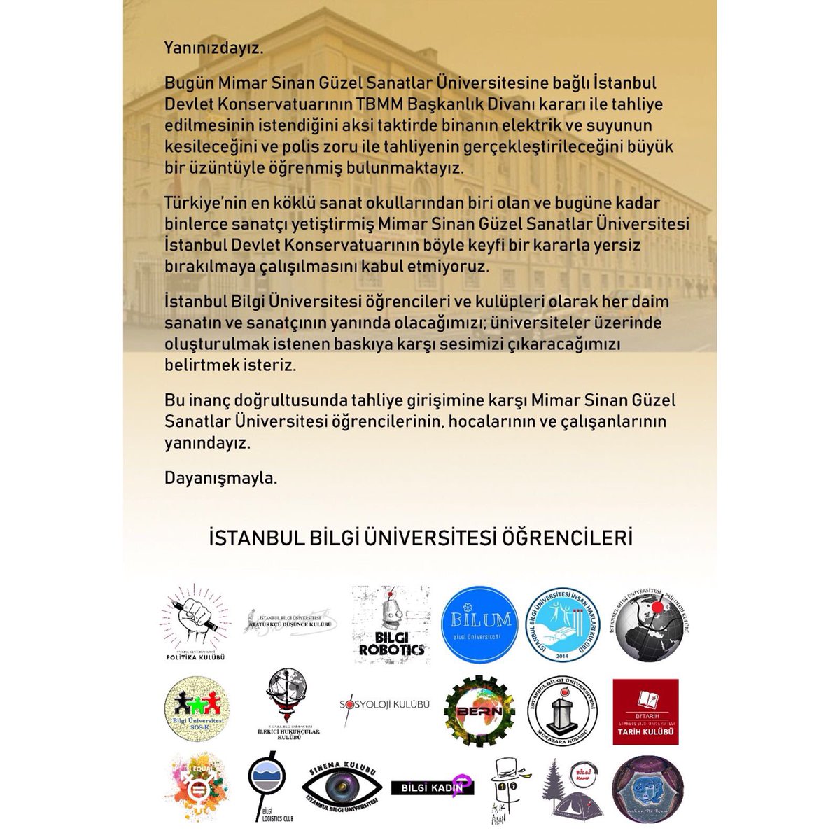 YANINIZDAYIZ.! #MSGSÜ
#KonservatuvarSokakta
#MSGSÜyeDokunma
#OkulumaDokunma