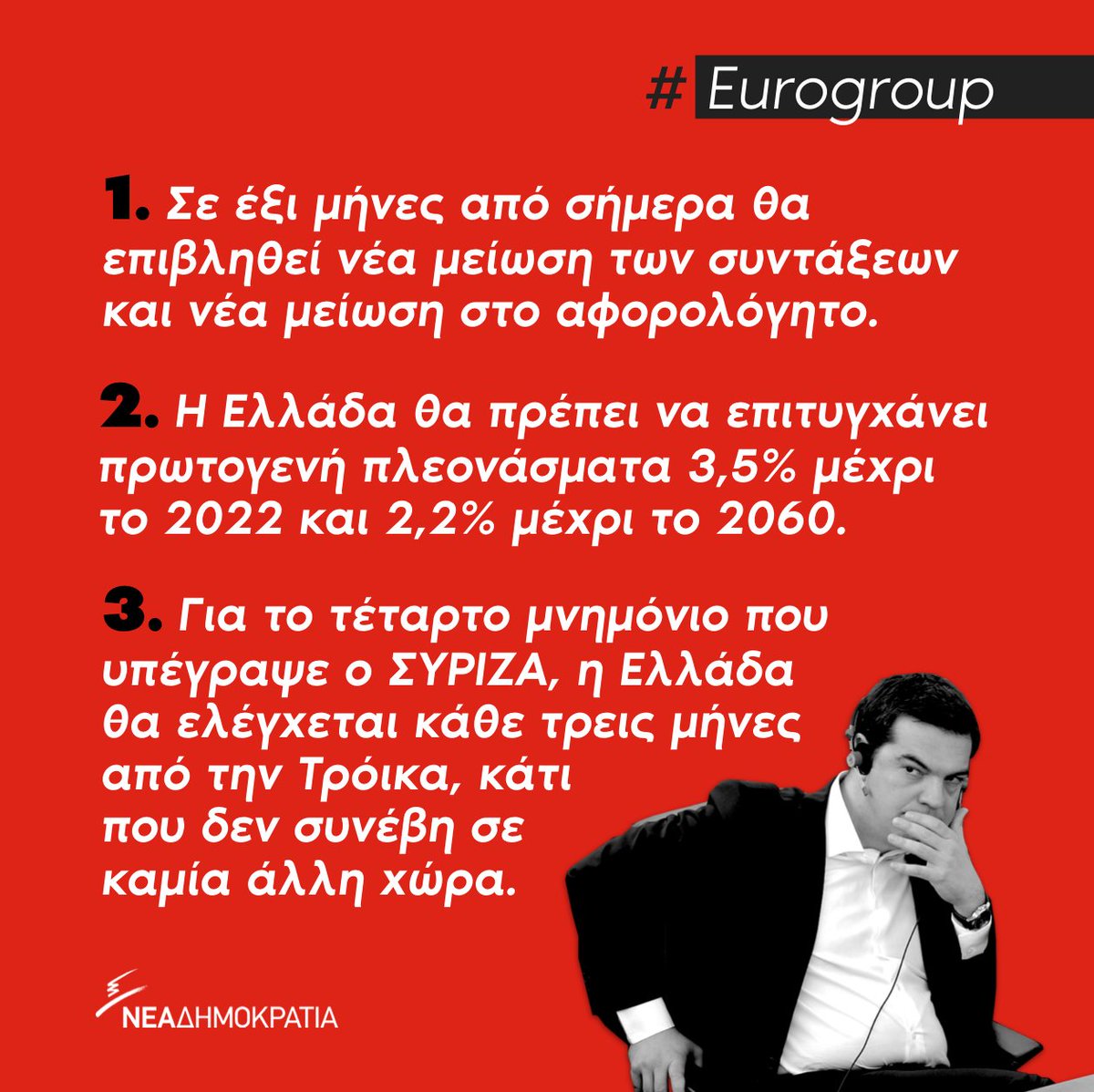 Η χθεσινή συμφωνία για το χρέος θα μπορούσε να επιτευχθεί ήδη από το 2014 αν ο κ. Τσίπρας δεν δοκίμαζε στην πλάτη των Ελλήνων τις αυταπάτες του. Αυτή η κυβέρνηση απέδειξε ότι δεν μπορεί. Η Ελλάδα χρειάζεται πολιτική αλλαγή. #Eurogroup nd.gr/deltia-tipou/a…