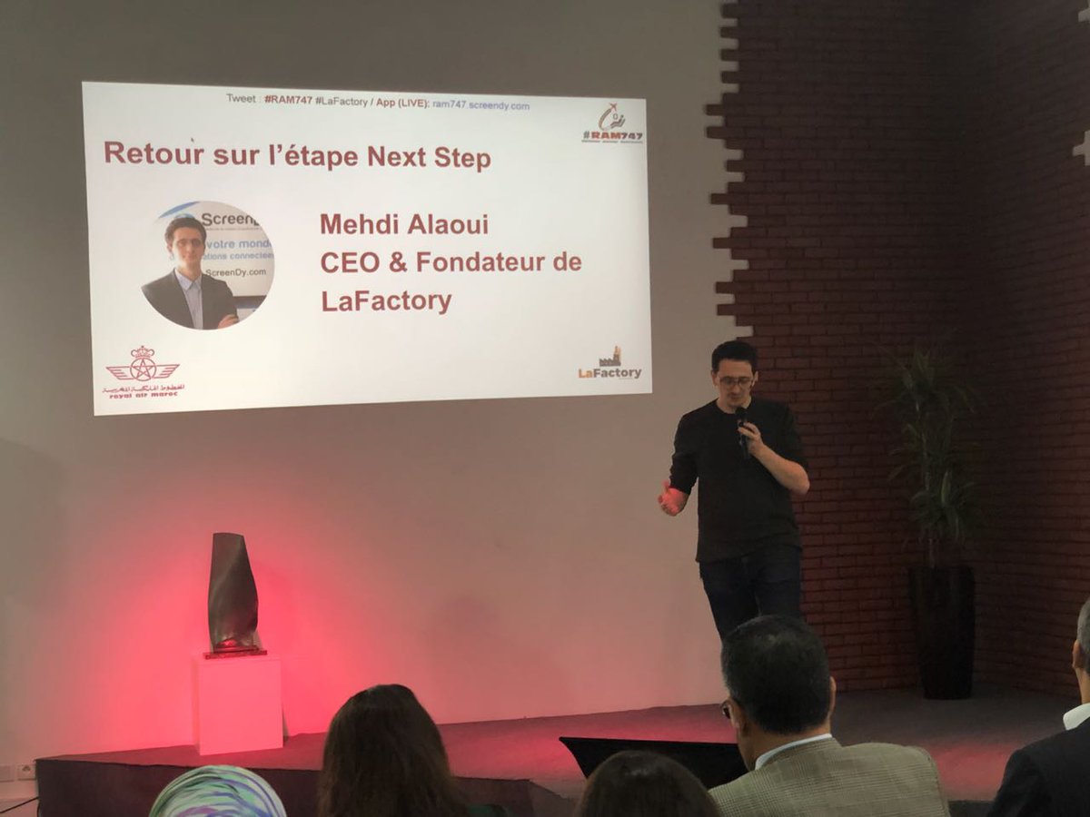 royalairmaroc's tweet photo. Demo Day Hackathon #RAM747 : Retour sur l'étape Next Step avec Mehdi Alaoui, CEO et fondateur de @LaFactory_co https://t.co/5Kq1J9Isbj
