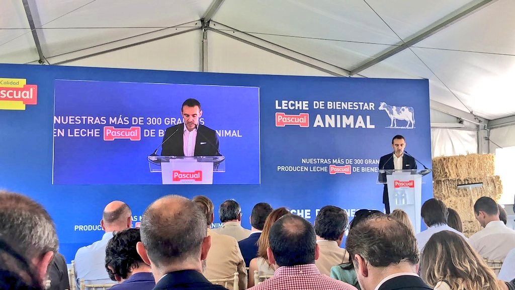 Pascual's tweet photo. "El certificado de bienestar animal de @aenor sigue el protocolo de Welfare Quality®, un proyecto europeo que evalúa de forma objetiva el bienestar animal. Nuestras granjas son auditadas dos veces al año para garantizar que se cumplen estos criterios". #BienestarAnimalPascual https://t.co/8YwJRGl3Dl
