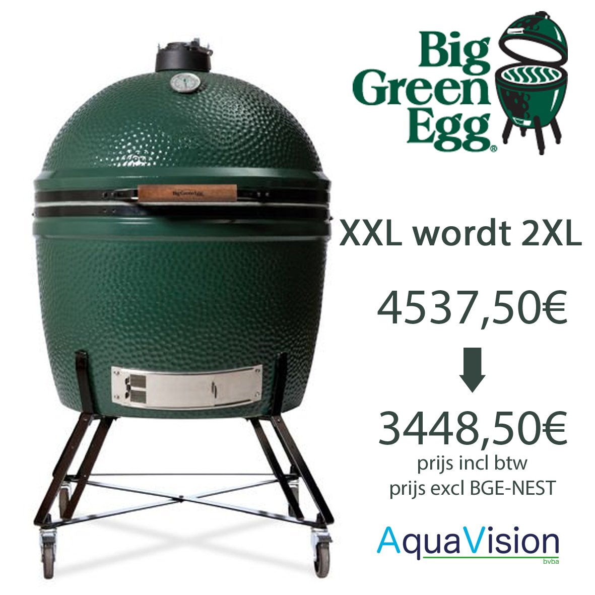 AquaVision_bvba's tweet photo. De nieuwe #BigGreenEgg 2XL is nu beschikbaar. XXL wordt 2XL, met een spectaculaire prijsdaling !  De BigGreenEgg 2XL is nog steeds de grootste high-performance #kamado beschikbaar op de markt.  Mail ons nu voor uw laagste prijs. stefan@aquavisionshop https://t.co/Mt6k4lTVRe