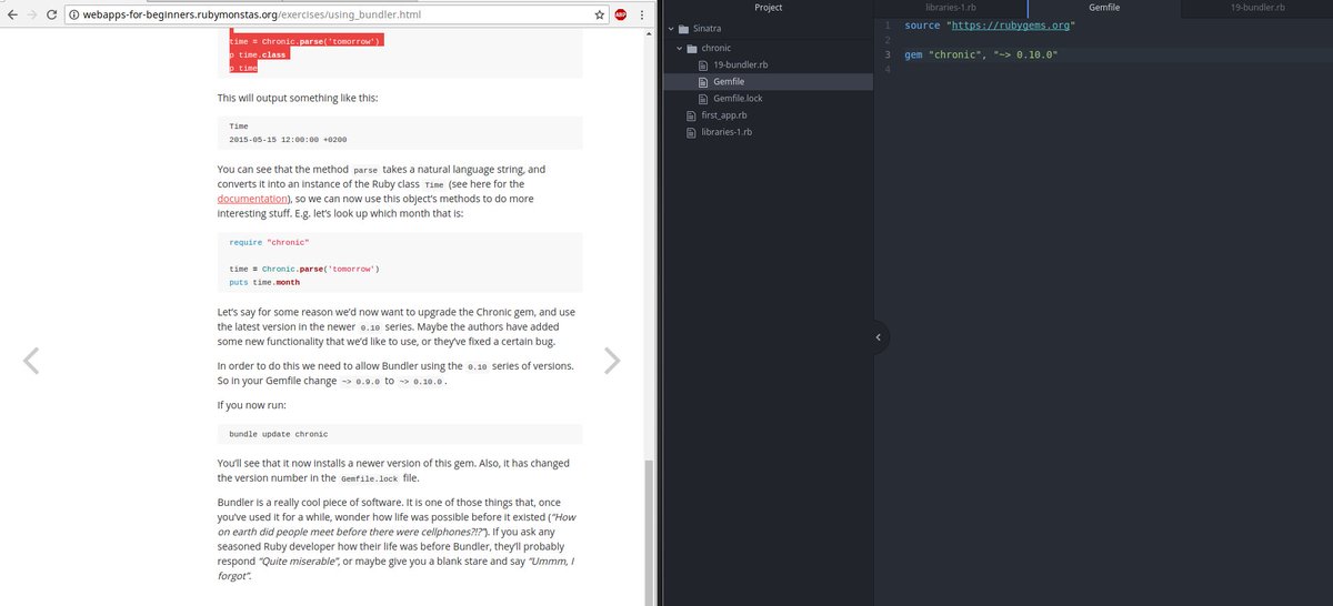 alvaro_a_f's tweet photo. #100DaysOfCode [94 of 100] I am really enjoying the #rubymonstas book. It's very accessible for beginners. Today I have been working on it learning about gems and the bundler and continued with the typing course #ruby https://t.co/lKaxNs3MNr