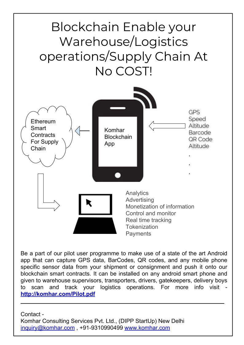 komhar_'s tweet photo. Blockchain enable your #supplychain #logistics #warehouse #inventory at no cost #blockchain #ethereum #smartcontracts https://t.co/Nj7wzYRxYX