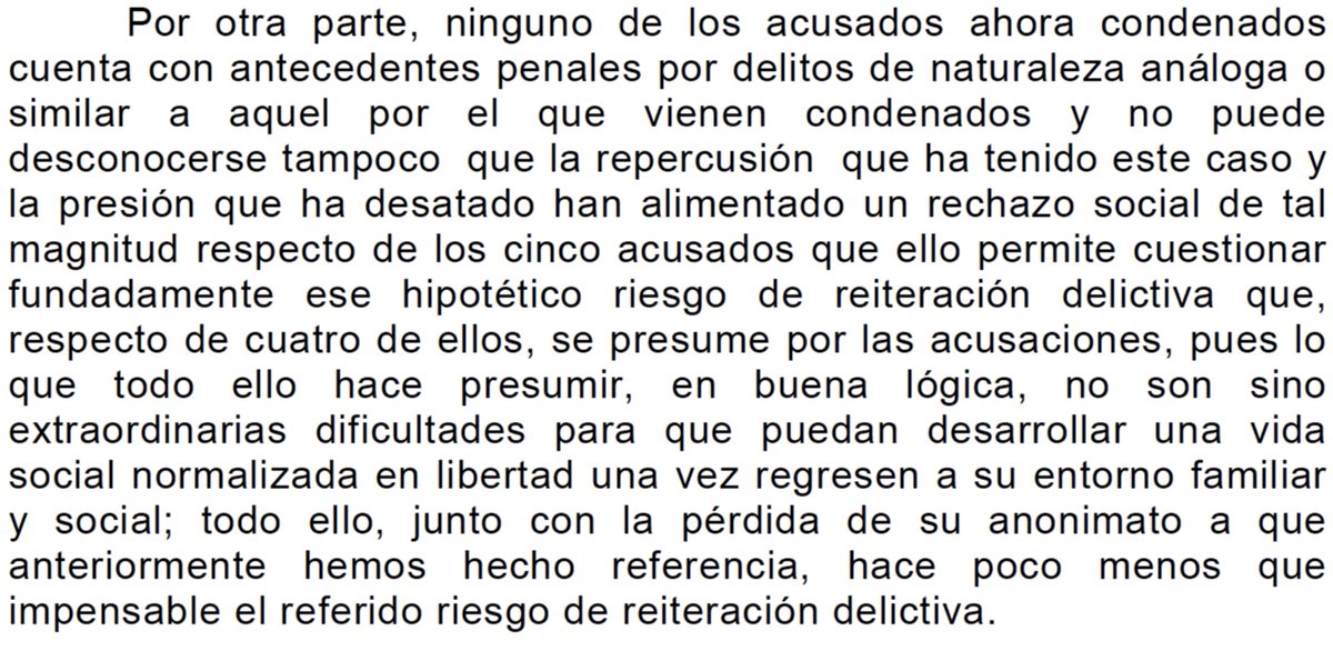 NemesiAdv's tweet photo. Aquest argument del tribunal per acordar la llibertat de #LaManada vetlla més pel benestar dels condemnats, que el de la víctima, quan considera que no podran dur una vida normal. (1/4) https://t.co/iLM4HCRB6V