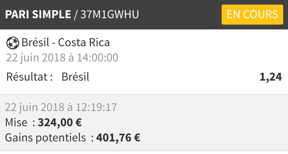 GabeyProno's tweet image. Ça passe: On se fait plaisir sur le match de l'Islande 🤗

Ça passe pas: Je prend ma retraite Tipster et je ferme mon compte Twitter 😵

#CM2018 

#BRA vs #CRC 

Victoire du Brésil 🔊 1,24 (30%)

#TeamParieur #BRECOS