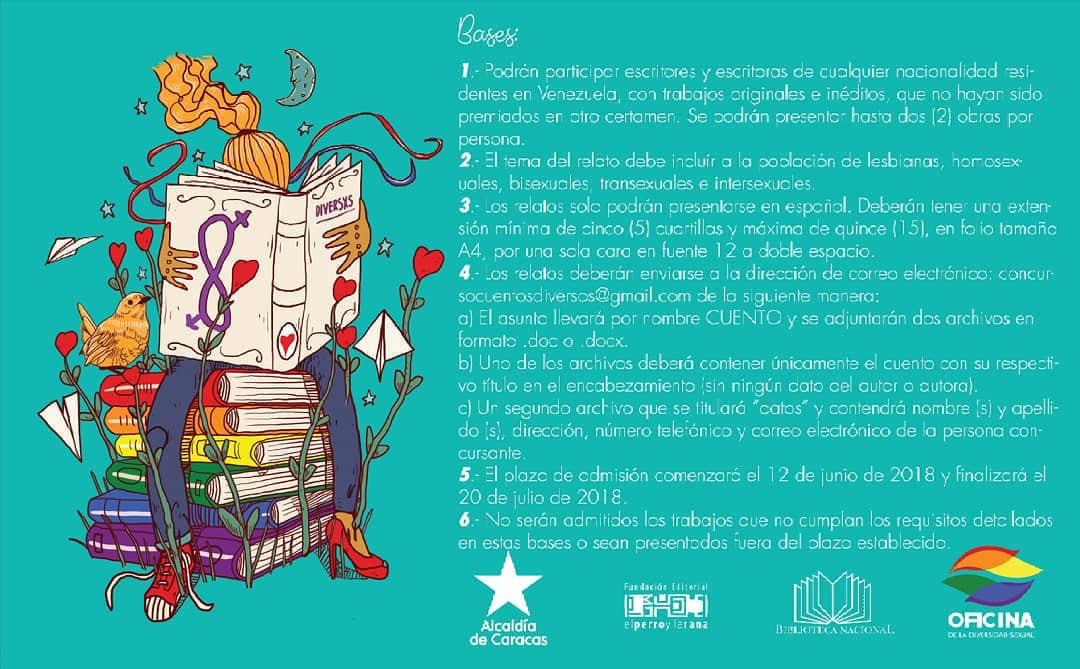 ExpoDiverSexVE's tweet photo. Concurso #CuentosDiversos en homenaje a la poeta y militante #VanessaNobile.
#MesdelaRebelióndelaDiversidadSexual.
Revisa las bases del concurso aquí ➡️https://t.co/EDybDFfpys https://t.co/xlskSdrWgb