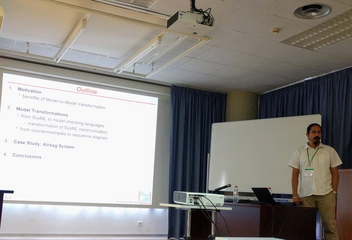 SPIN_2018's tweet photo. #spin_2018 H. Singh presenting "From SysML to Model Checkers via Model Transformation" https://t.co/H0F0kg6rO8