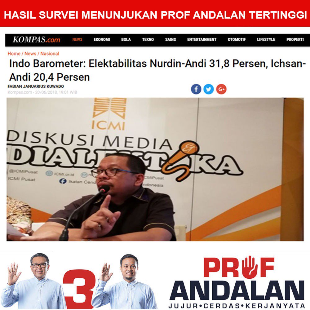 pasangan No. urut 3 Nurdin Abdullah - Andi Sudirman Sulaiman mendapatkan suara responden tertinggi sebesar 31,8 persen alhamdulillah unggul dari kandidat lainnya dipercaya oleh masyarakat sulsel #ProfAndalan #PilihProfAndalan #SulselJaya #ProfAndalanUntukSulsel <a href="/MNurdinAbdullah/">Nurdin Abdullah</a>