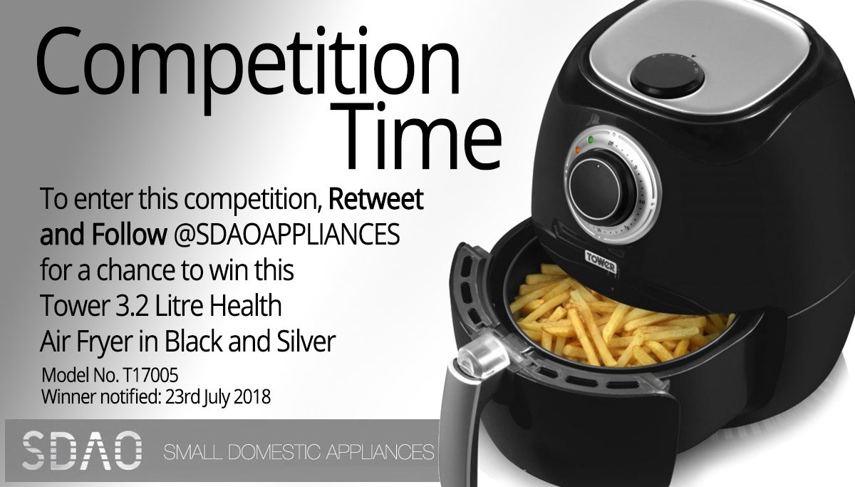 #FreebieFriday... #RT & #Follow @SDAOAPPLIANCES for a chance to #Win a Tower 3.2 Litre Air Fryer. #Free #Competition #Giveaway. Drawn 23rd July 2018. Good Luck!