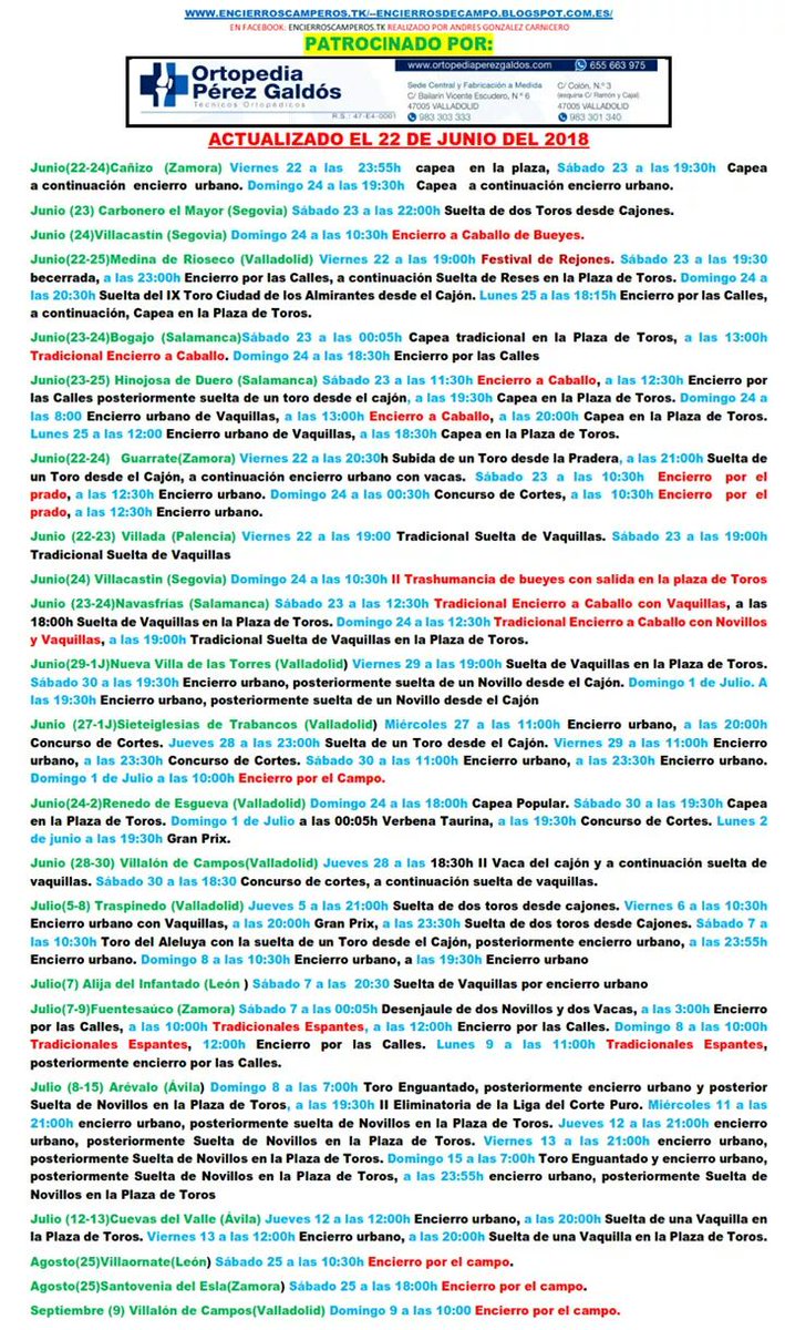 Calendario próximos festejos CASTILLA Y LEÓN