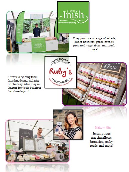 We are delighted that <a href="/simplyinish/">Simply Inish</a>, <a href="/MallowMia/">mia_mallow ☕🍫OSRS unguided🎀</a> &amp; <a href="/RubysFineFoods/">Ruby's Fine Foods</a> will return with their scrumptious produce. If you are interested in also trading at this years show please contact us on Facebook, twitter or email: clonmanyagrishow@gmail.com. Limited spaces available!