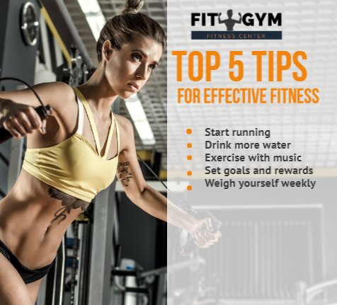 FitGym8's tweet photo. Top 5 tips for effective fitness:
-Start running
-Drink more water
-Exercise with music
-Set goals and rewards
-Wegh yourself weekly
@FitGym8  #TopTips #effective #fitness #startrunning #drinkwater #exercisewithmusic #setgoals #setrewards #weighyourself #weekly https://t.co/ARMnutRQOK