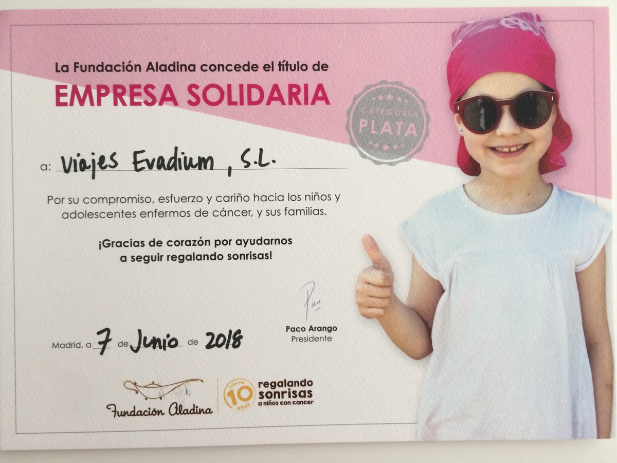 Evadium's tweet photo. Desde #Evadium hemos querido aportar nuestro pequeño granito de arena a la @FundAladina ¡Enhorabuena por vuestra gran labor! Es un placer contribuir en vuestro proyecto y poder ayudar a esos pequeños grandes luchadores. 💪👦👧 https://t.co/JtXADCZxAi