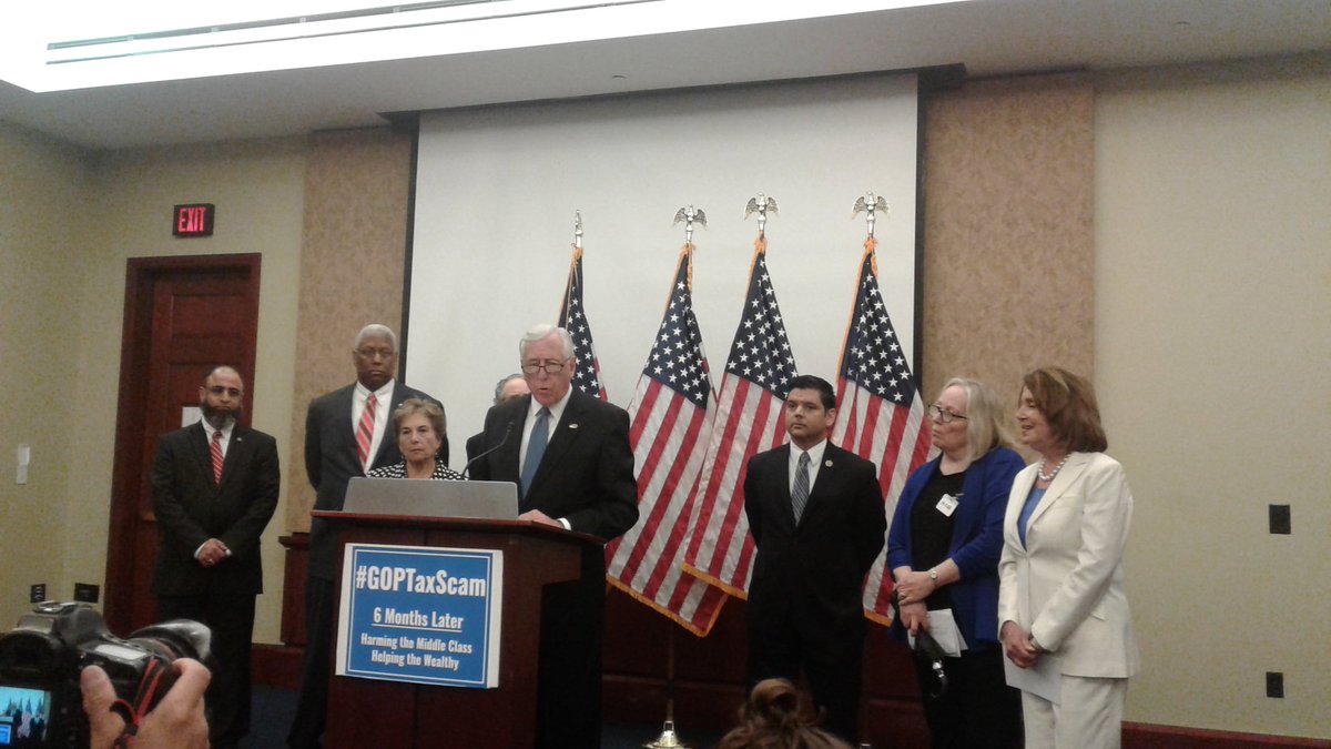 Susan_Citizen's tweet photo. .@WhipHoyer and Leader @NancyPelosi and others calling out the tax bill for what it is: #GOPTaxSCAM #6MonthsofTaxScam https://t.co/j89BCLNUkT