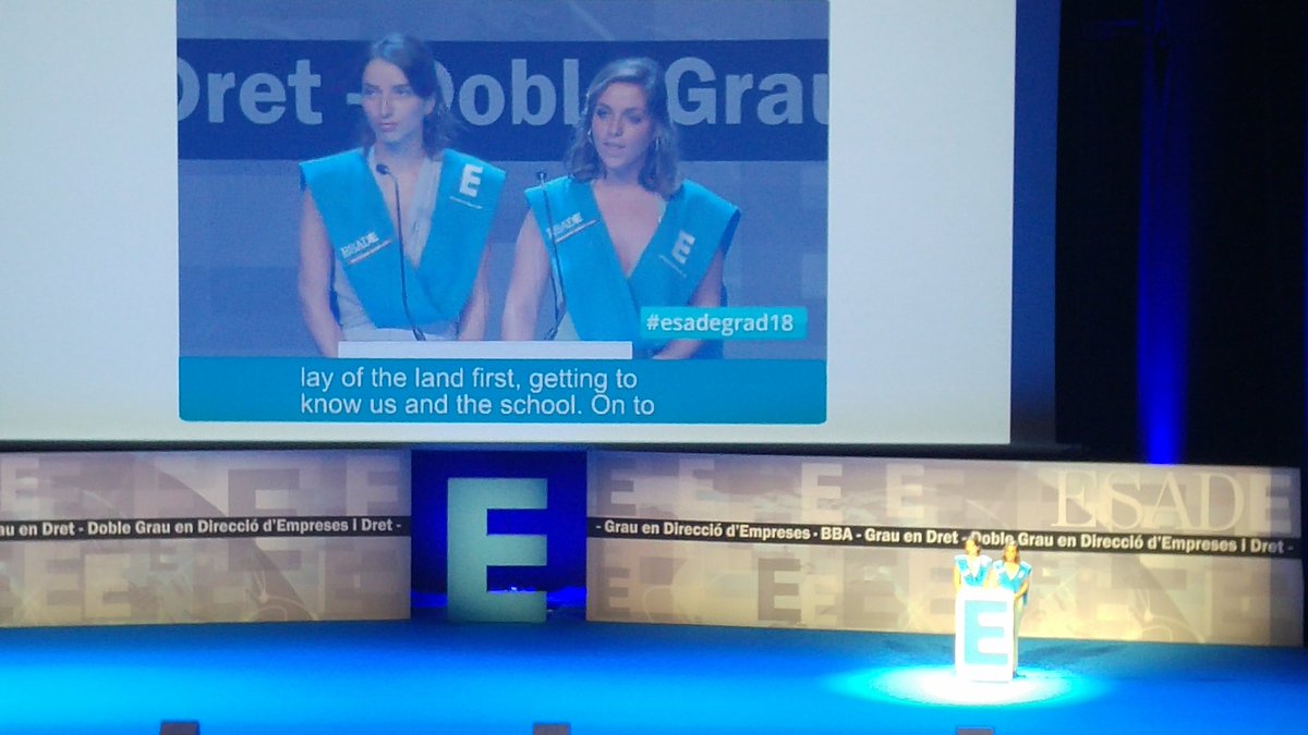 EsadeLawSchool's tweet photo. Repaso de los cuatro años del Grado de Derecho de mano de Núria y Carolina: aprendizaje, #Erasmus, exámenes, fiestas y amistades para toda la vida. ¡Enhorabuena #ESADEGrados! #ESADEgrad18 https://t.co/v1QqQ5xdoH