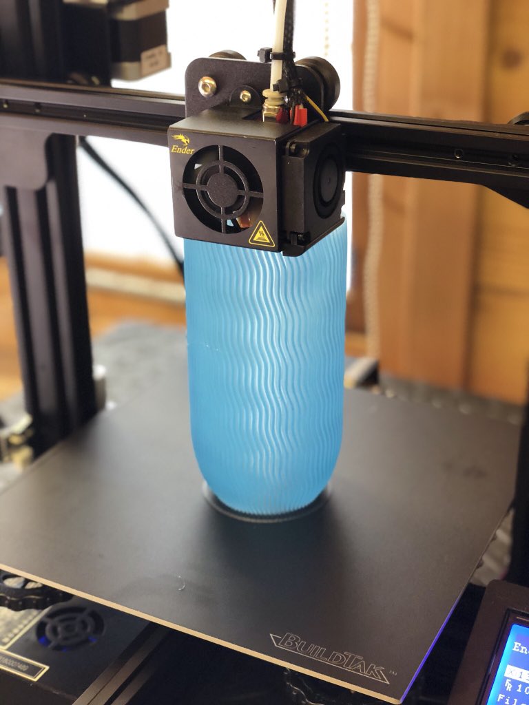 FilamentFrenzy's tweet image. #printinprogress 😃 @TondaNosek pill vase on my @Creality3D ender 3 in @Fillamentum Crystal clear Iceland blue also the first print on the @BuildTak sheet from @SpannerHands3D 😍