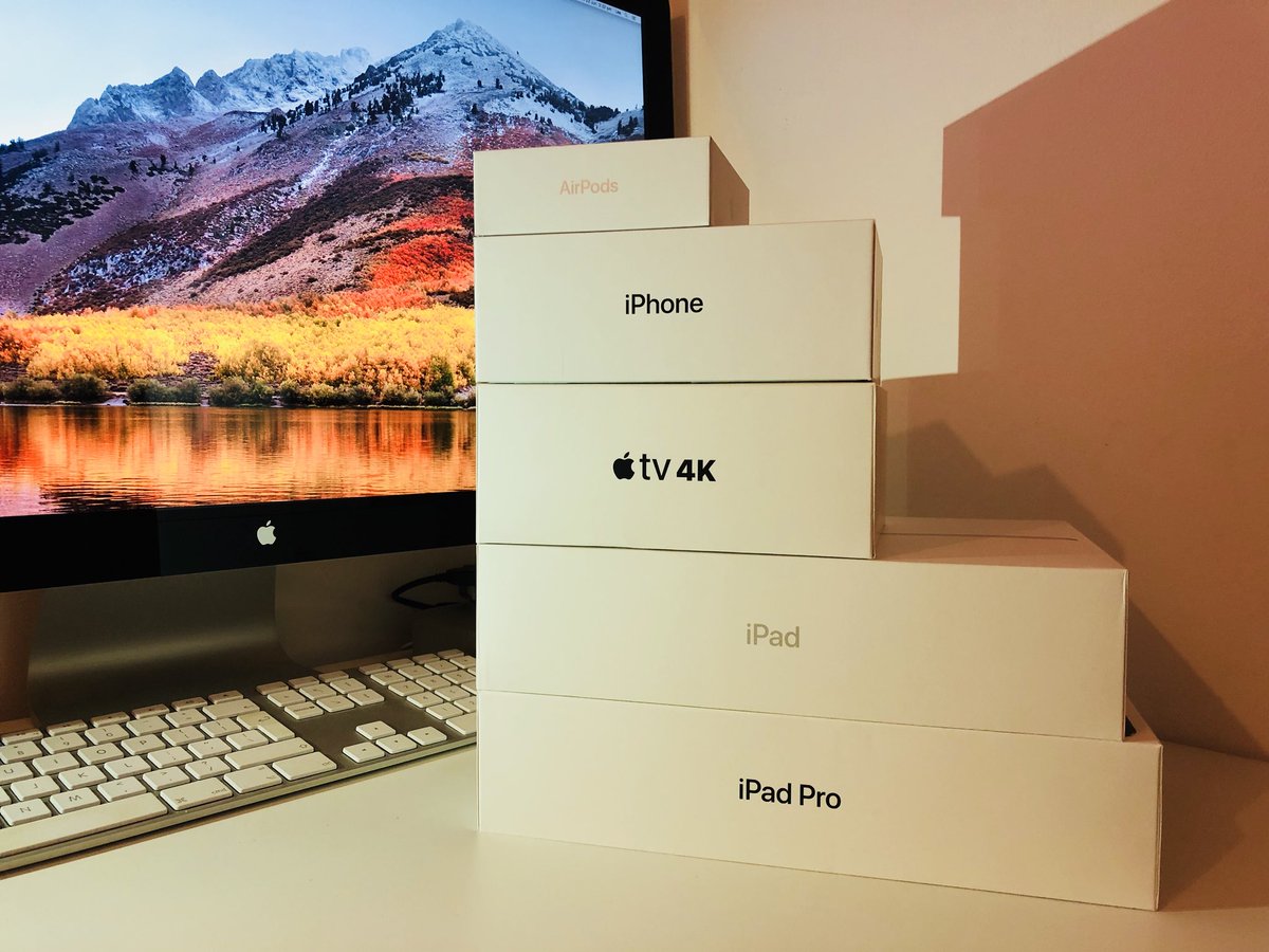 Apple Products: AirPods, iPhone X, Apple TV 4K, iPad 6th hen, iPad Pro.