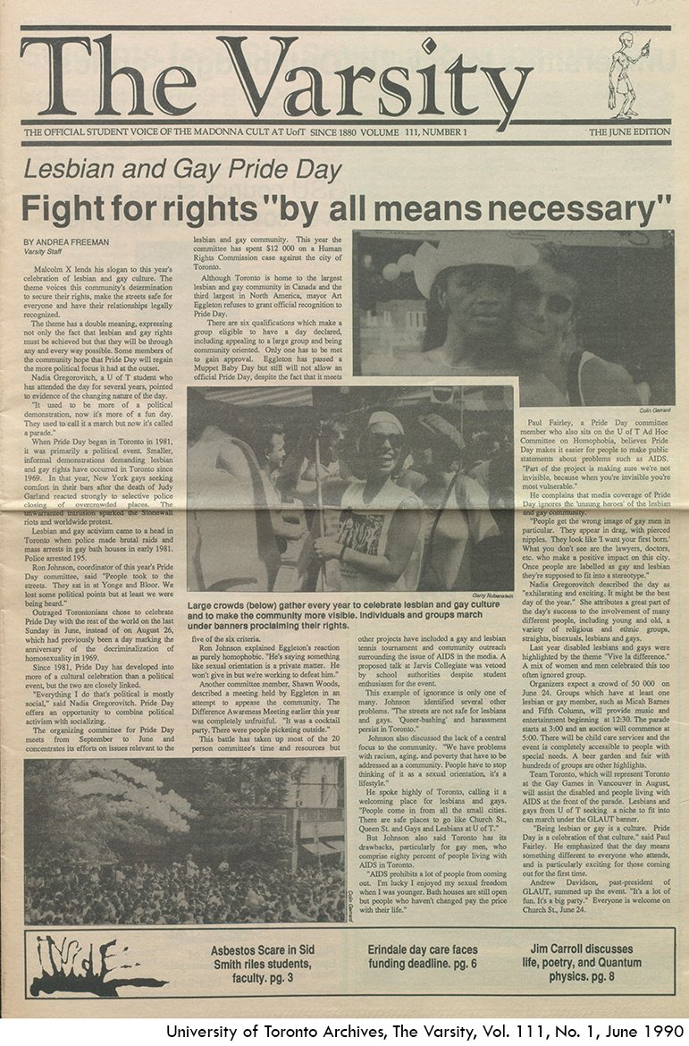 Read all about the transformation of #TorontoPride from the first 1981 march to how it was seen in 1990 <a href="/TheVarsity/">The Varsity</a> ow.ly/vUmn30kAgPE