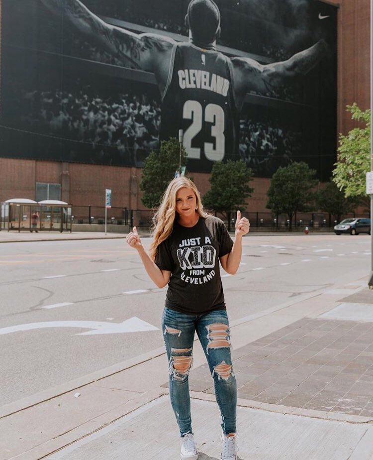 Alyssa is “Just a Kid from Cleveland” Thanks to @traveling_alyssa for this awesome shot from Downtown. Tag @cleclothingco in your photos of you sporting our tees and you just might be featured on our feed and get $5 off your next purchase! 😃