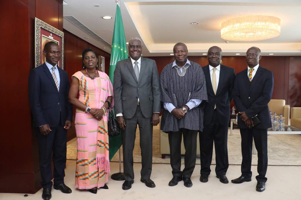 AUC_MoussaFaki's tweet photo. to receive the credentials of Ghana's new ambassador to the  @_AfricanUnion Commission, HE Amma Adomaa Twum-Moah. I look forward to  Ghana's usual strong leadership  within the Permanent Representatives  Committee. https://t.co/Wd1MjlPVyR