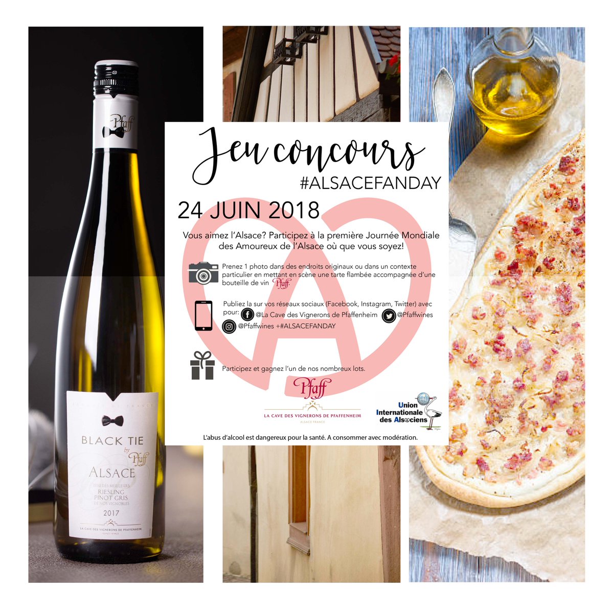 La première journée mondiale des amoureux de l’Alsace « Alsace Fan Day » se tiendra ce dimanche 24 juin. Nous vous proposons de participer à un jeu concours !
Pour accéder au règlement >bit.ly/2tqxfkE
Viel Glìck !