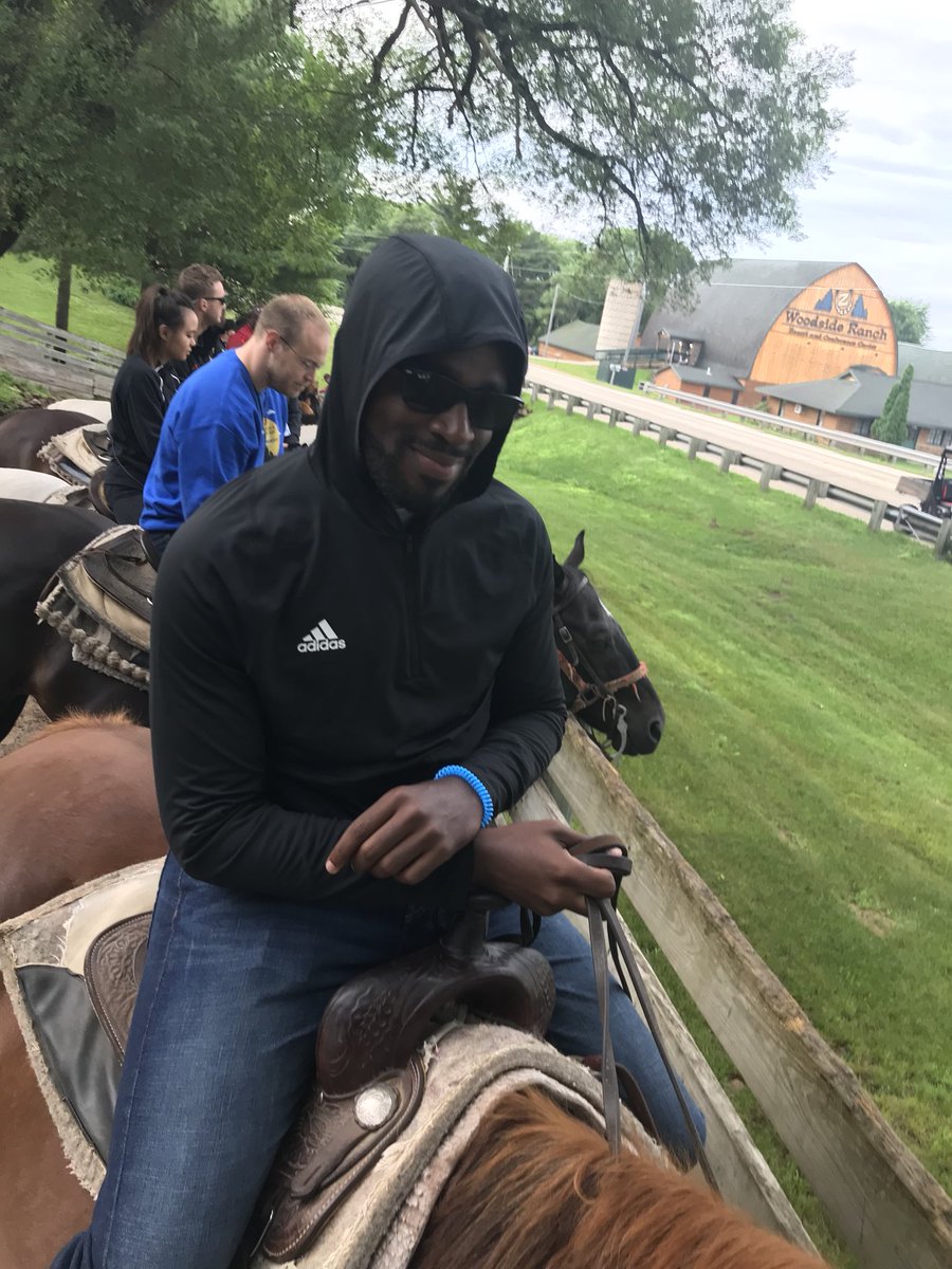 JamalWhite_6's tweet photo. First time on a Horse what a great experience had a lot of fun #CAOS18 #greenmeansgo https://t.co/zgwb6qPWaw