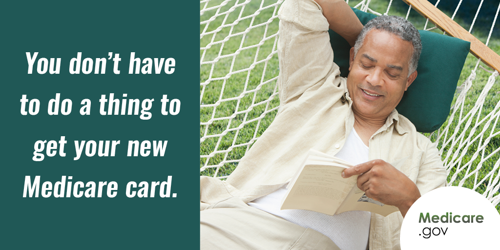 MedicareGov's tweet photo. Your #NewMedicareCard will automatically come to you in the mail. You don’t have to do a thing, as long as your address is up-to-date with @SocialSecurity. If you do need to update or verify your address, visit your My Social Security account. https://t.co/pXnyoHIFlC https://t.co/CxBFvIeVXk