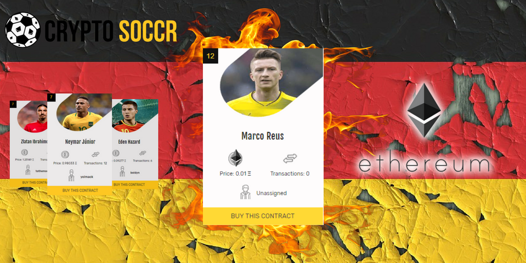 CryptoSoccr's tweet photo. 🎁First Giveway on https://t.co/peWjUVffpt !!🎁

Who wants to win Reus's smart contract worth 0.5ETH on the blockchain? 

RT + FOLLOW @CryptoSoccr

In your opinion Reus last hope for Germany to World Cup ?

#WorldCup #ethereum #blockchain #ETH #GER  #marcoreus
#worldcup #BVB https://t.co/B4MP4CadT1